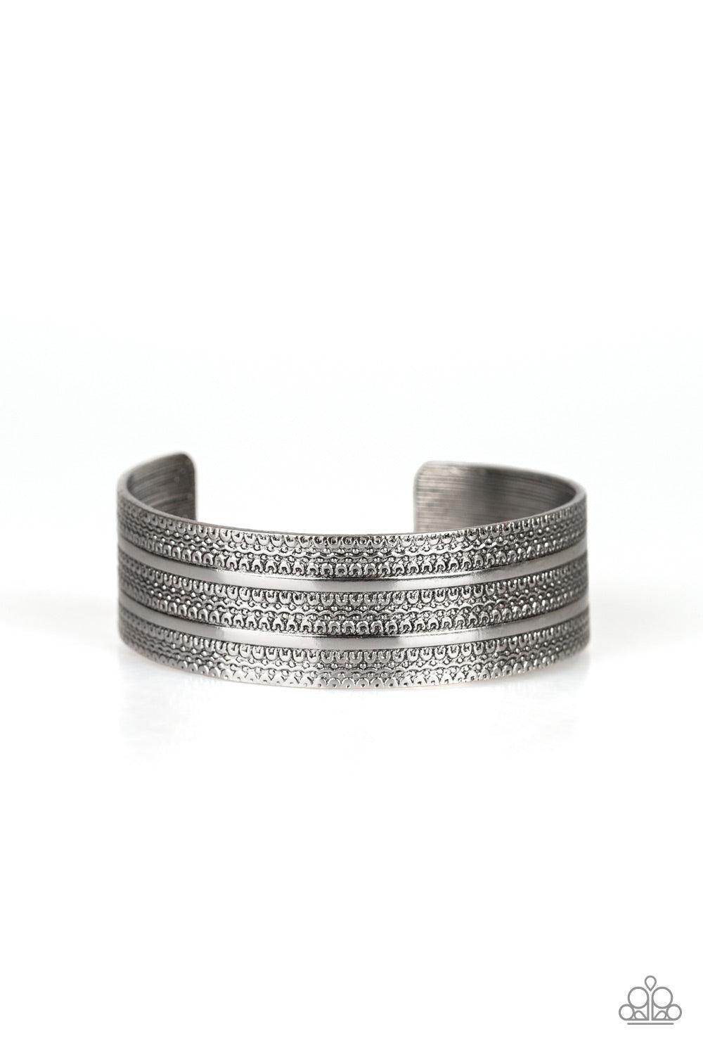 Paparazzi Accessories-Patterned Plains - Silver Cuff Bracelet - jewelrybybretta