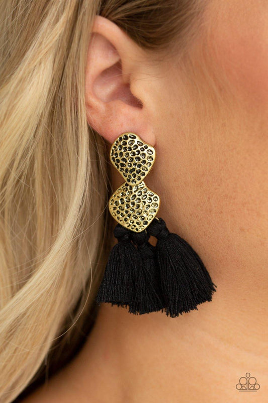 Paparazzi Accessories-Tenacious Tassel - Black Earrings
