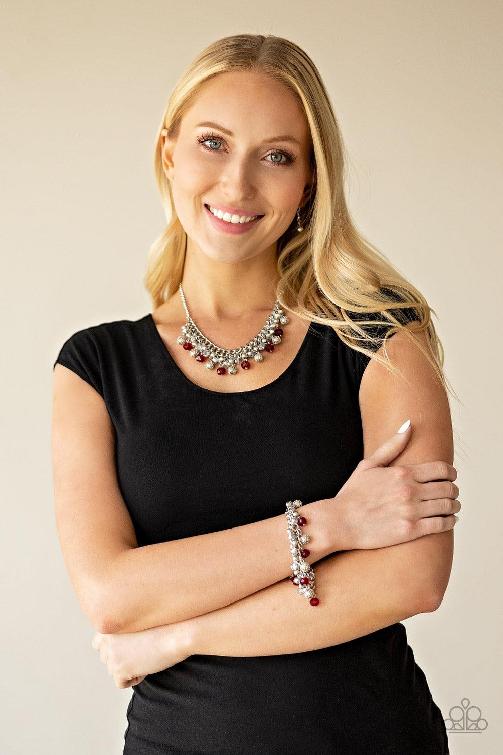 Paparazzi Accessories-Party Spree - Red Necklace Paparazzi Accessories-The Party Planner-Red Bracelet 