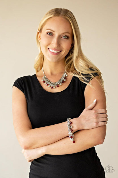 Paparazzi Accessories-Party Spree - Red Necklace Paparazzi Accessories-The Party Planner-Red Bracelet 