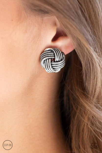 Paparazzi Accessories-Noticeably Knotted - Silver Earrings - jewelrybybretta