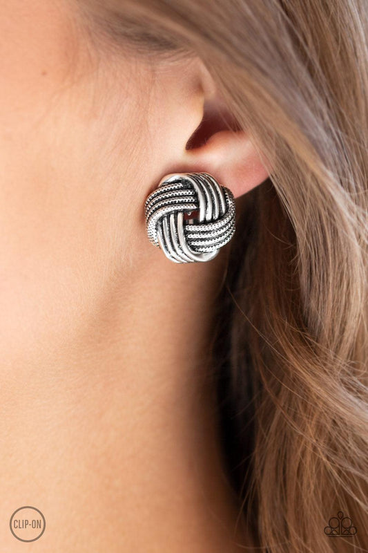 Paparazzi Accessories-Noticeably Knotted - Silver Earrings - jewelrybybretta
