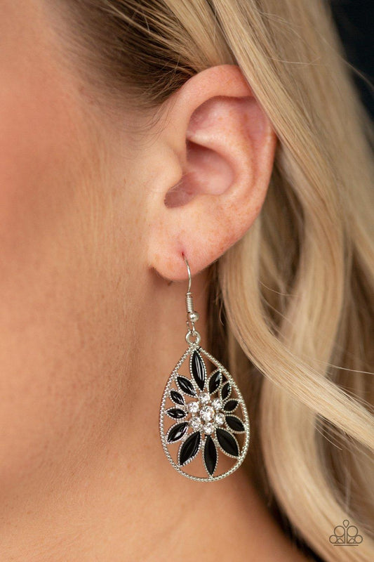 Paparazzi Accessories-Floral Morals - Black Earrings