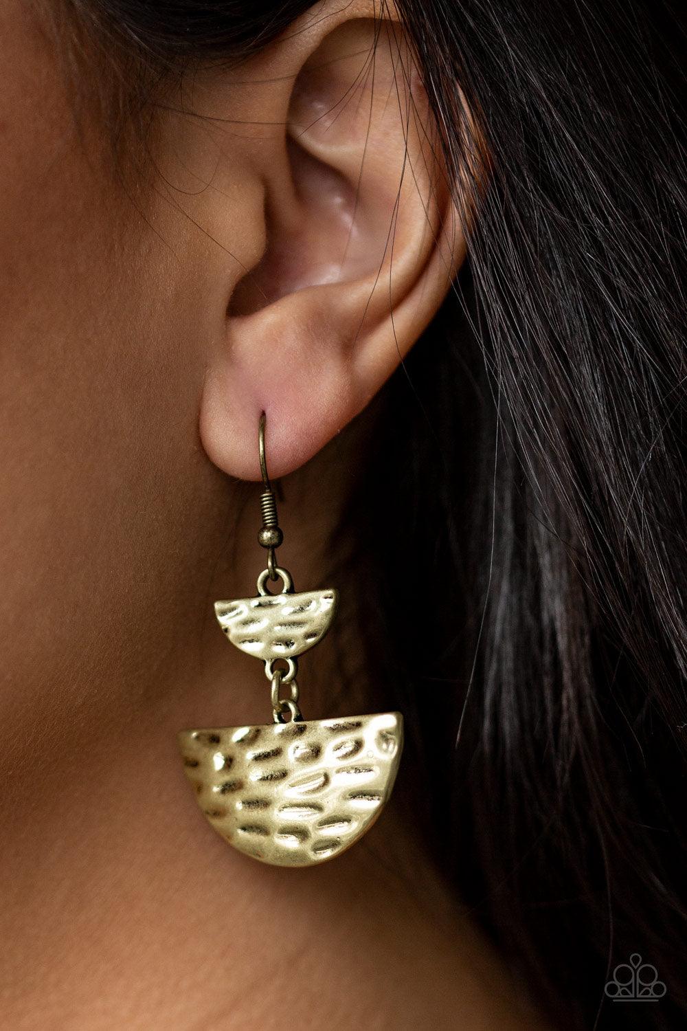 Paparazzi Accessories-Triassic Triangles - Brass Earrings