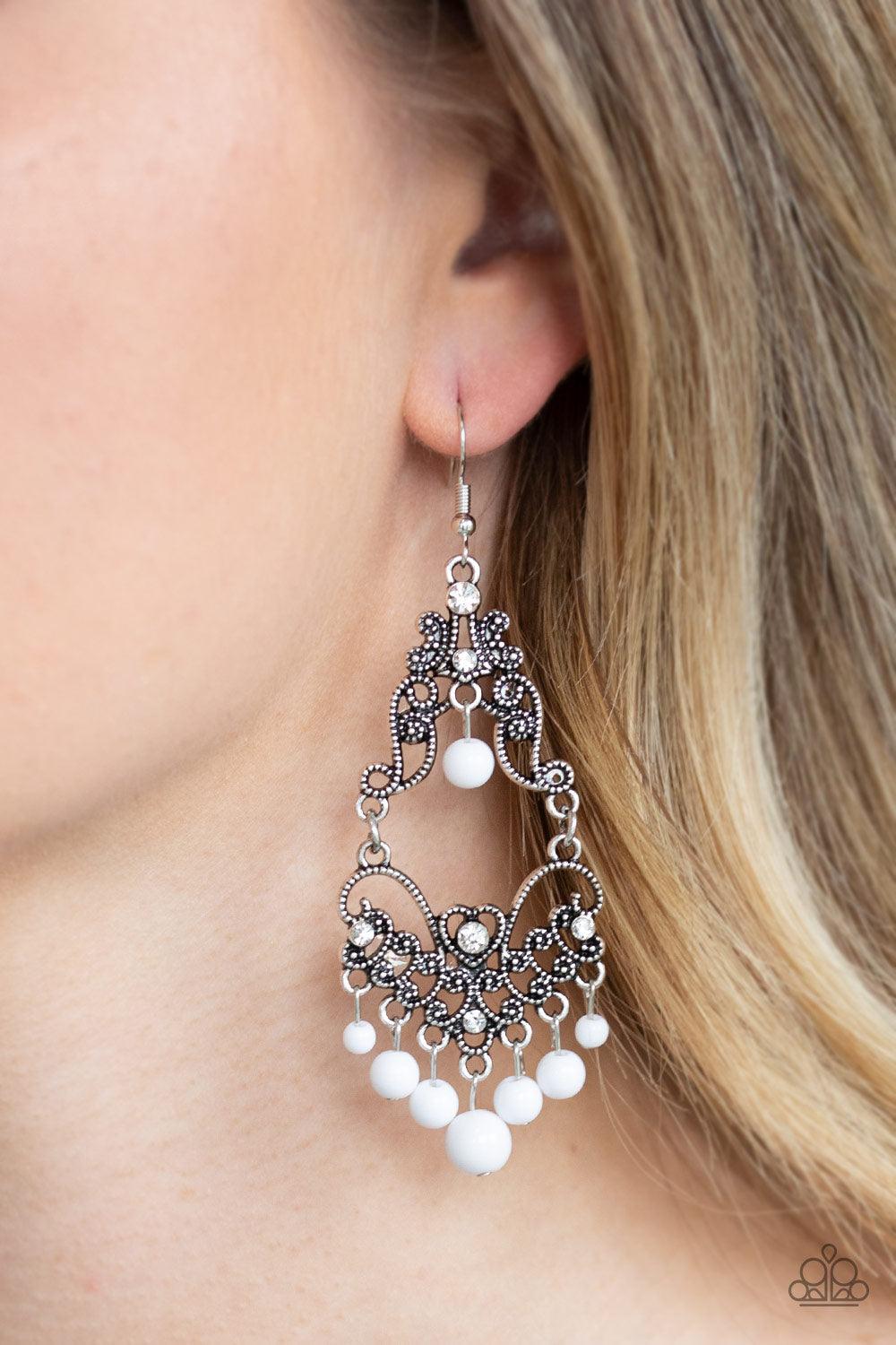 Paparazzi Accessories-Colorfully Cabaret - White Earrings
