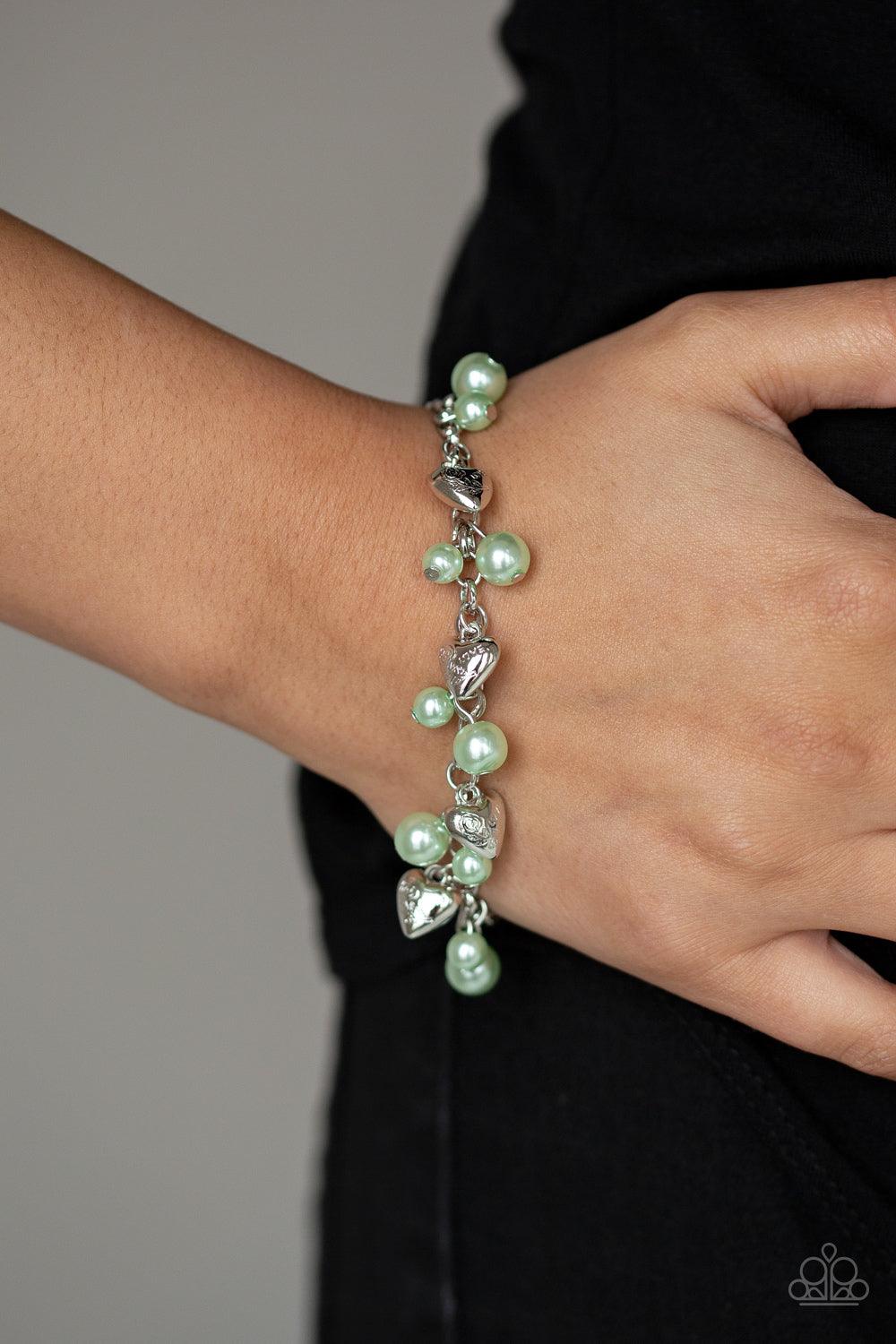 Paparazzi Accessories-One Of A Kind-HEARTED - Green Bracelet