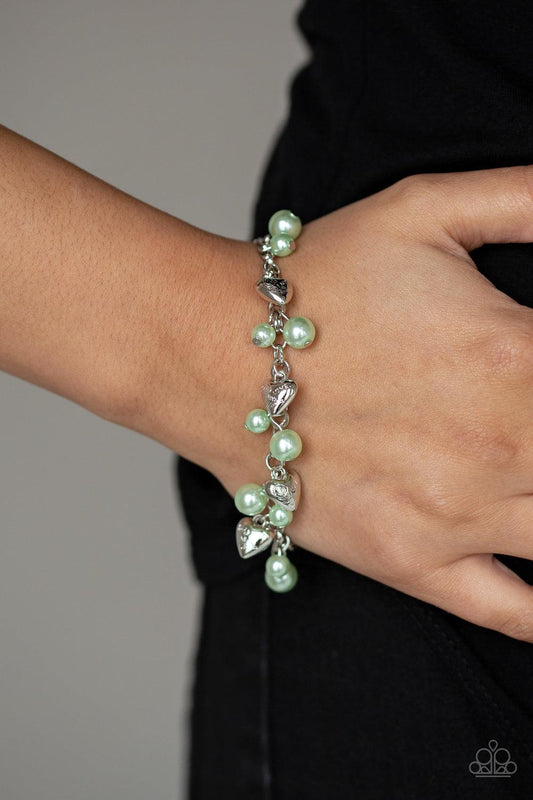 Paparazzi Accessories-One Of A Kind-HEARTED - Green Bracelet