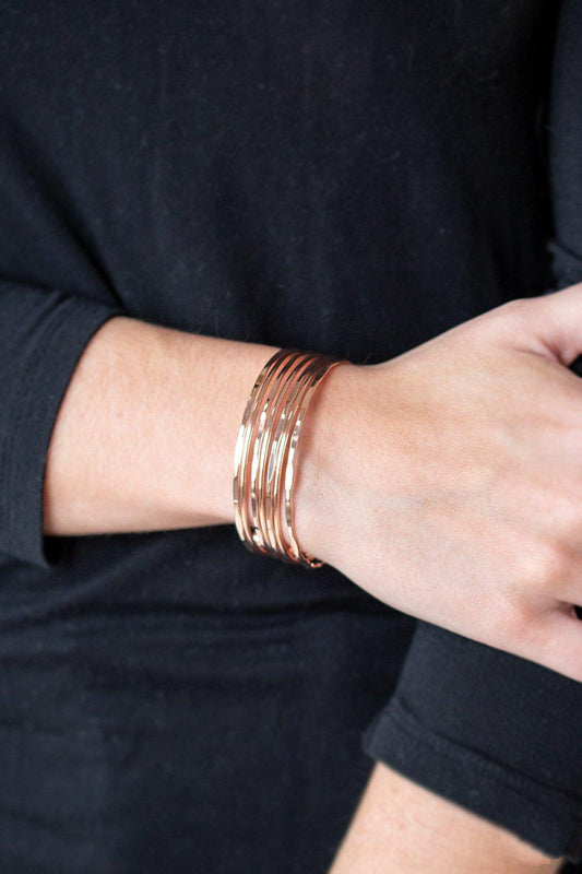 Paparazzi Accessories-Timelessly Textured - Rose Gold Cuff Bracelet