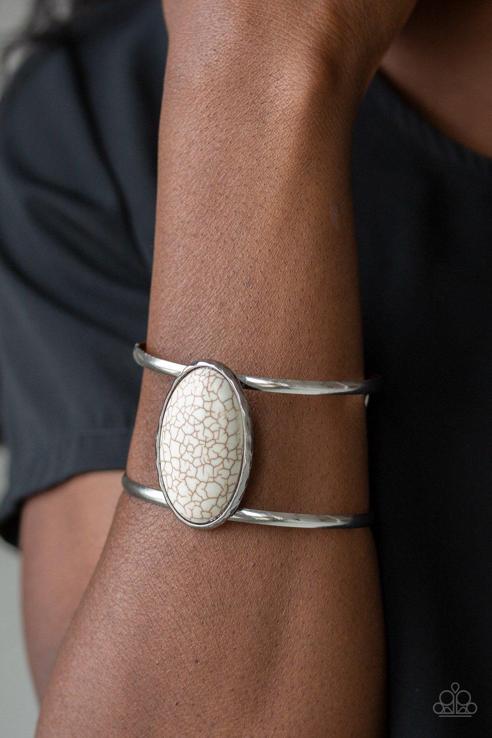 Paparazzi Accessories-Desert Empress - White Cuff Bracelet