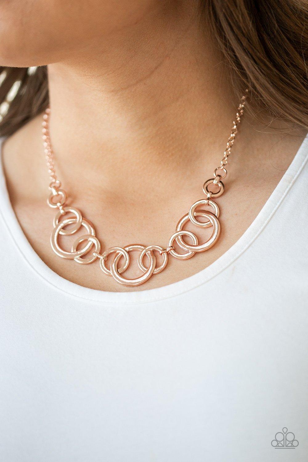 Paparazzi Accessories-Going In Circles - Rose Gold Necklace