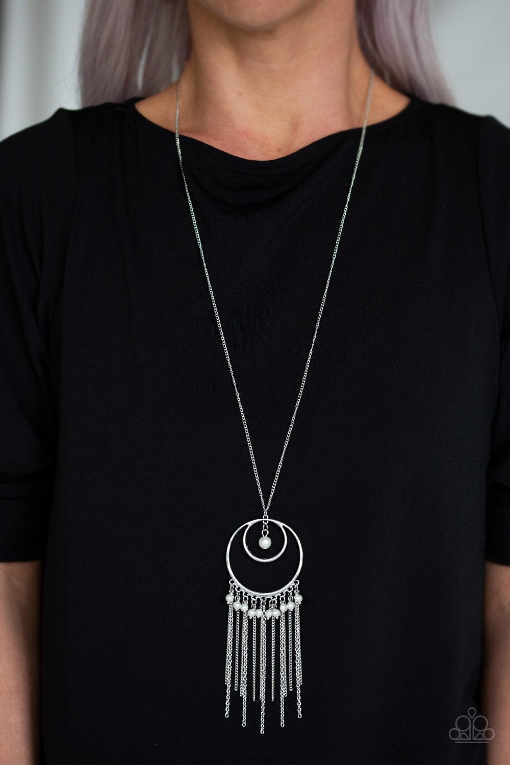 Paparazzi Accessories-Out Of Bounds Shimmer - White Necklace