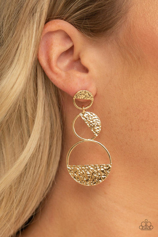 Paparazzi Accessories-Triple Trifecta - Gold Earrings