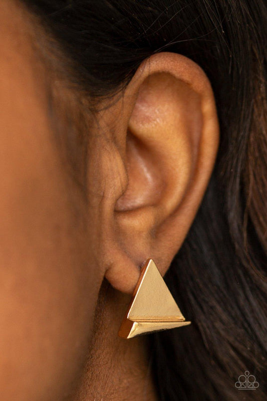 Paparazzi Accessories-Die TRI-ing - Gold Earrings