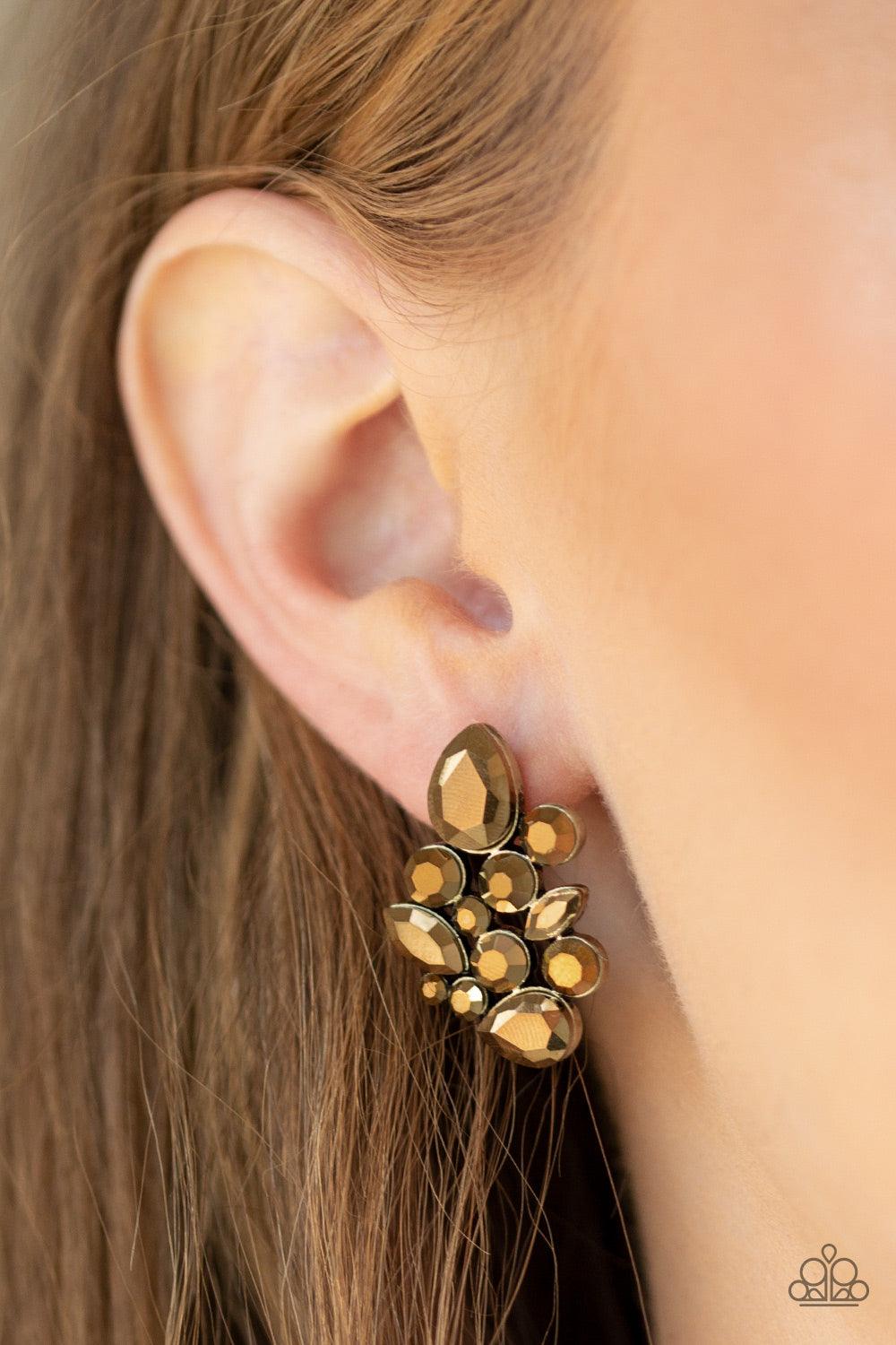  Paparazzi Accessories-Galaxy Glimmer - Brass Earrings