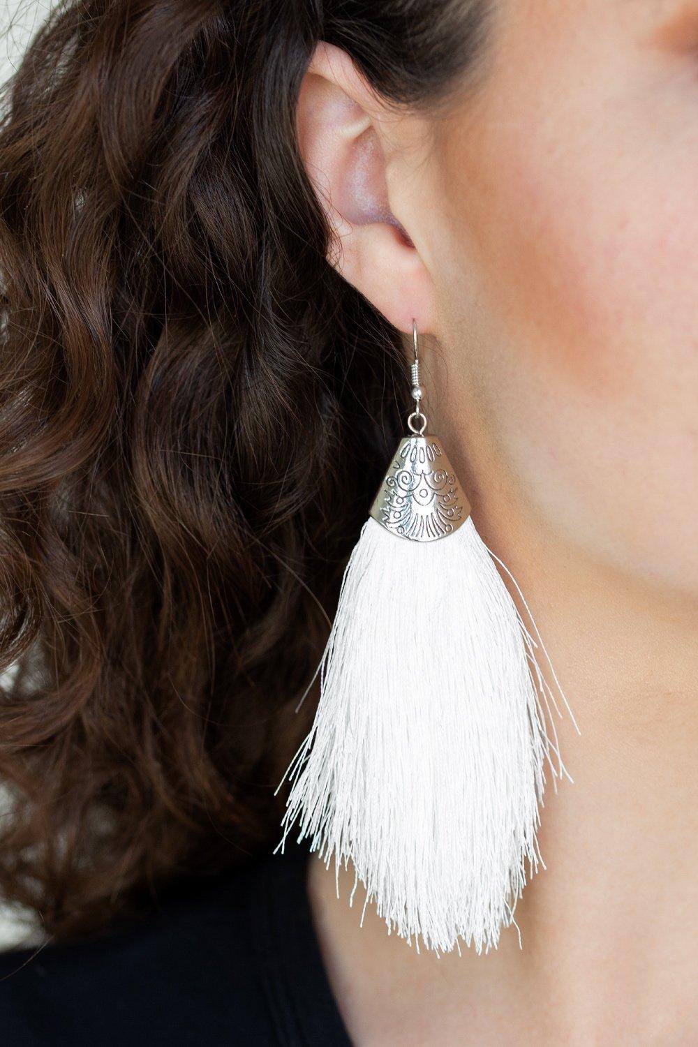  Tassel Temptress White Earrings - Jewelry by Bretta