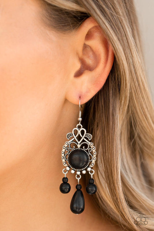 Paparazzi Accessories-Stone Bliss - Black Earrings
