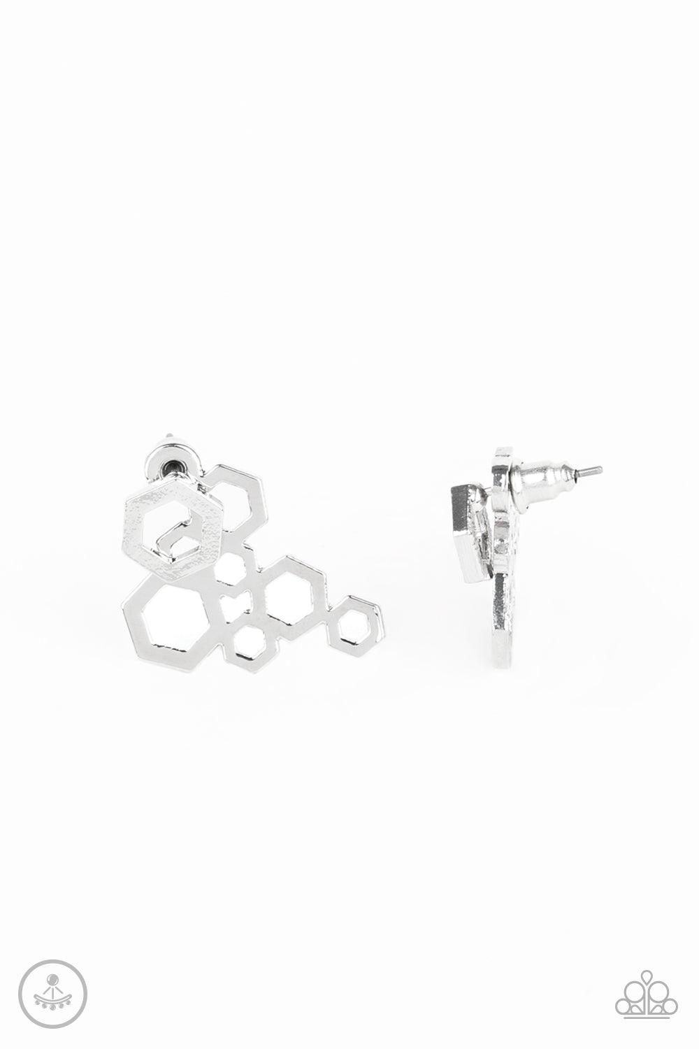 Paparazzi Accessories-Six-Sided Shimmer - Silver Earrings