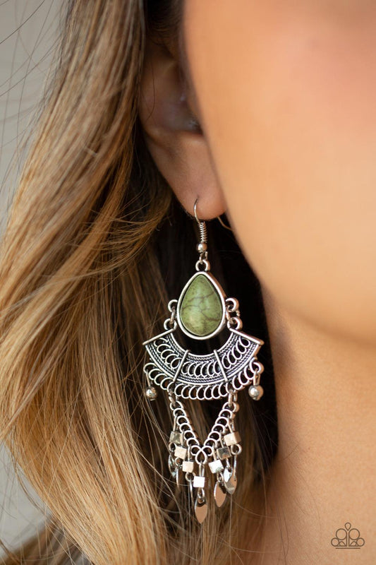 Paparazzi Accessories-Vintage Vagabond - Green Earrings