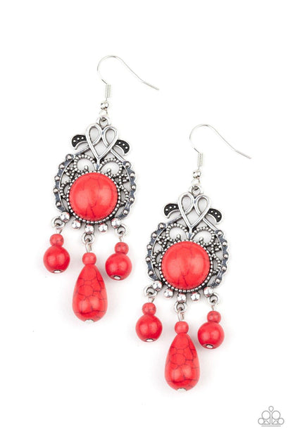 Paparazzi Accessories-Stone Bliss - Red Earrings