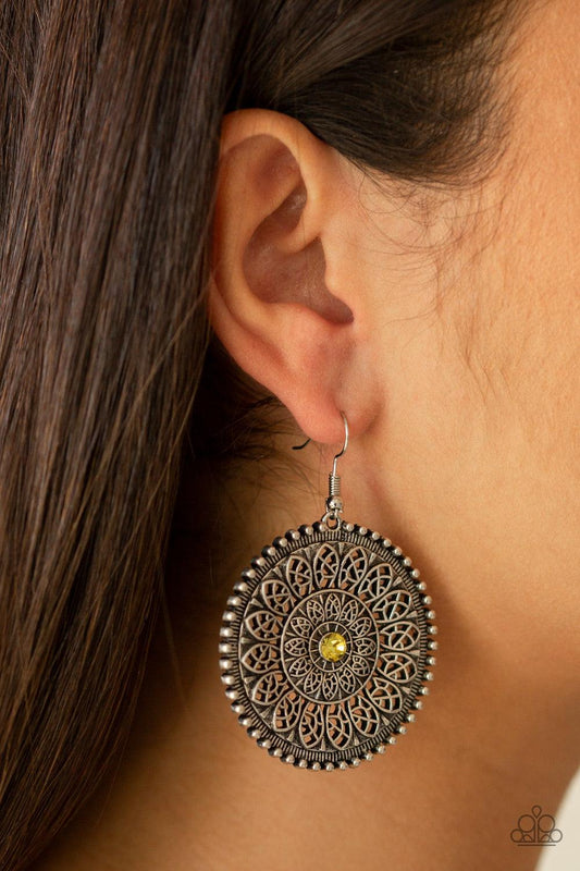Paparazzi Accessories-WHEEL and Grace - Yellow Earrings