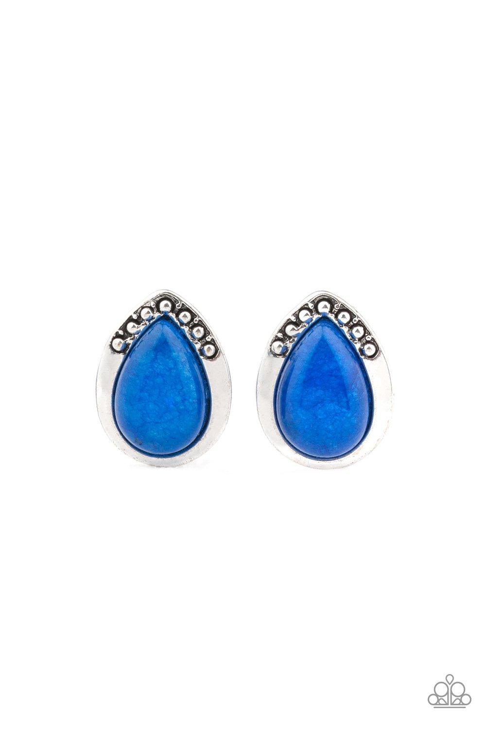 Paparazzi Accessories Stone Spectacular Blue Earrings Jewelry by Bretta