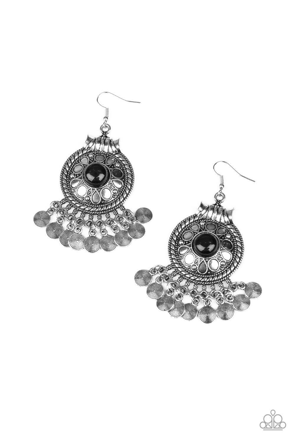 Buy Black Stone Flower Shaped Oxidised Silver Jhumka Earrings – The Jewelbox