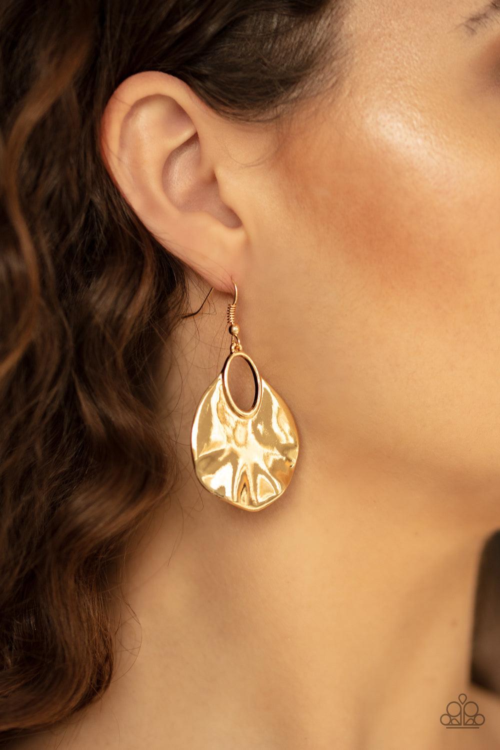 Paparazzi Accessories-Ruffled Refinery - Gold Earrings