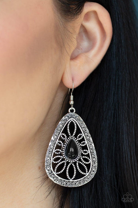 Paparazzi Accessories-Floral Frill - Black Earrings