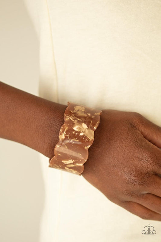 Paparazzi Accessories-Retro Ruffle - Brown Cuff Bracelet