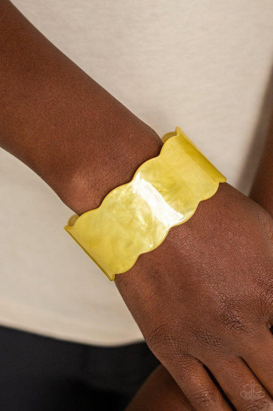 Paparazzi Accessories-Retro Ruffle - Yellow Cuff Bracelet