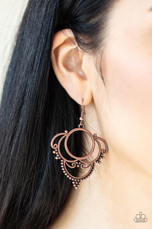 Paparazzi Accessories-Metallic Macrame - Copper Earrings