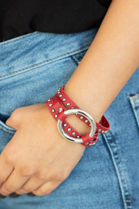 Paparazzi Accessories-Studded Statement-Maker - Red Bracelet