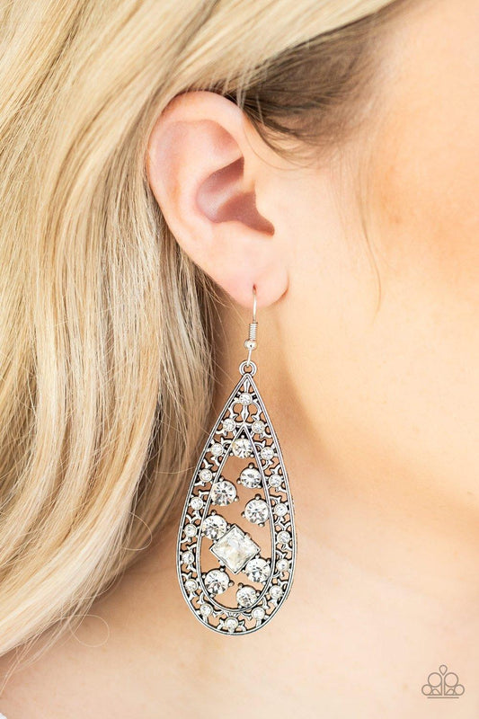 Paparazzi Accessories-Drop-Dead Dazzle - White Earrings