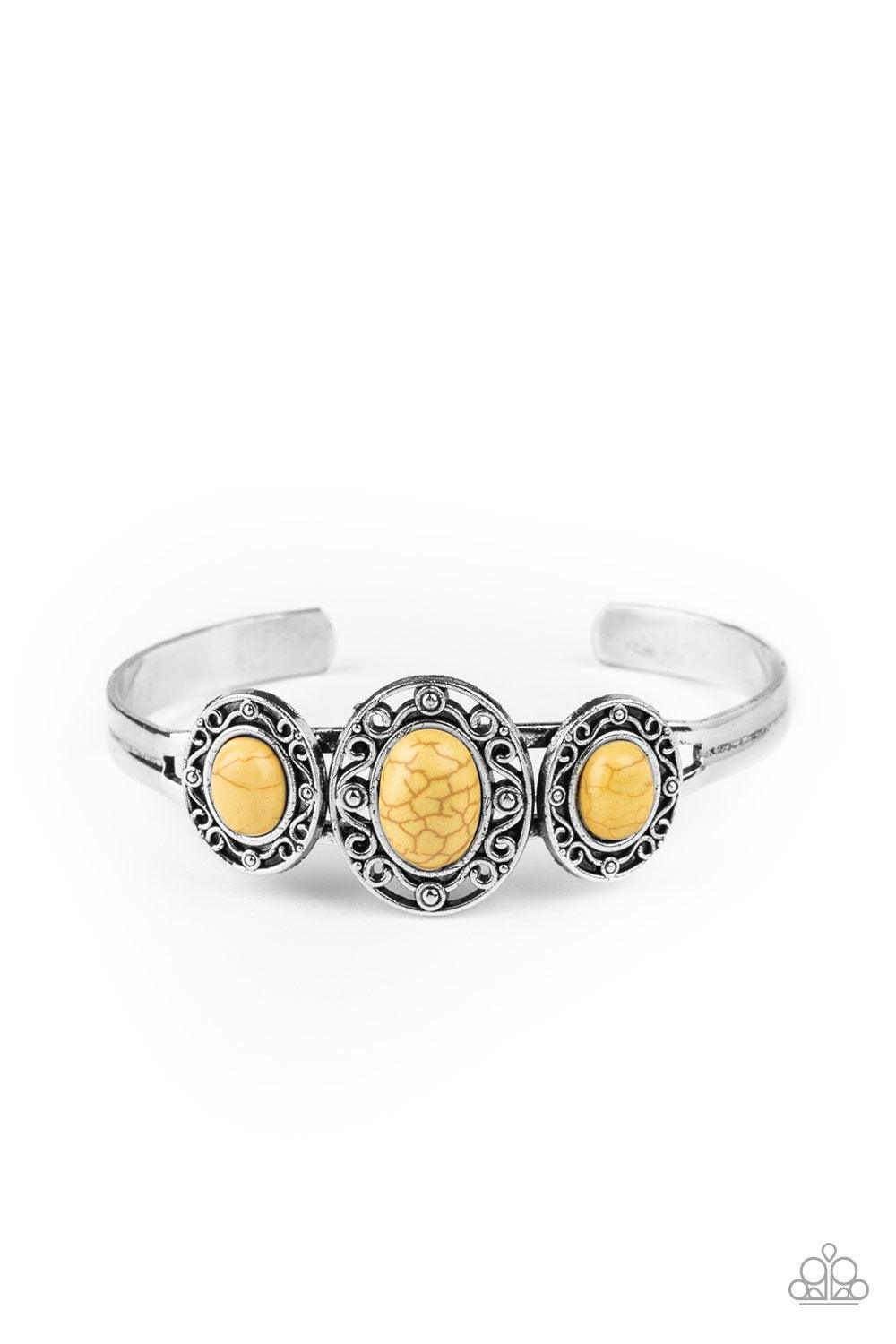Paparazzi Accessories-Stone Sage - Yellow Cuff Bracelet