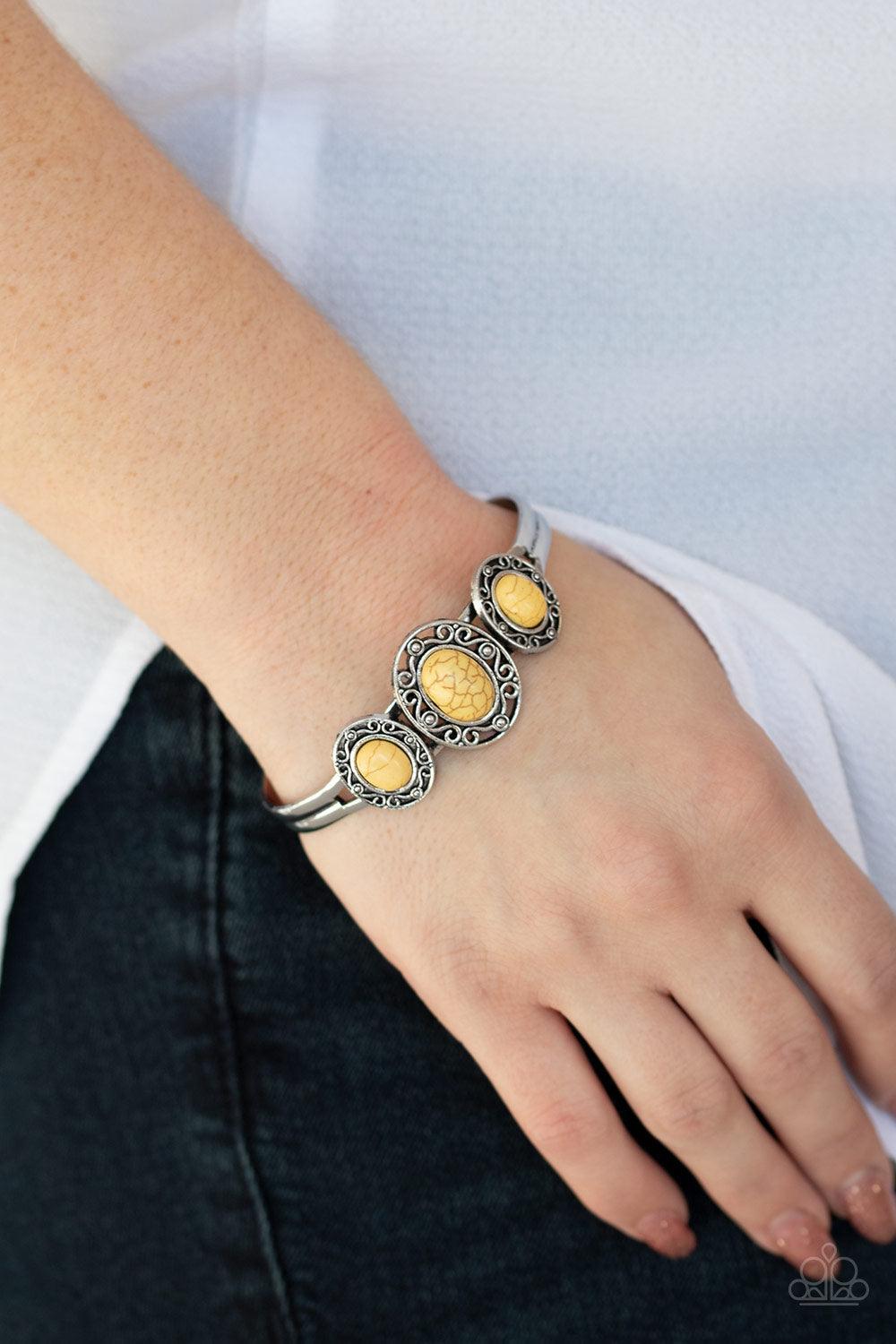 Paparazzi Accessories-Stone Sage - Yellow Cuff Bracelet