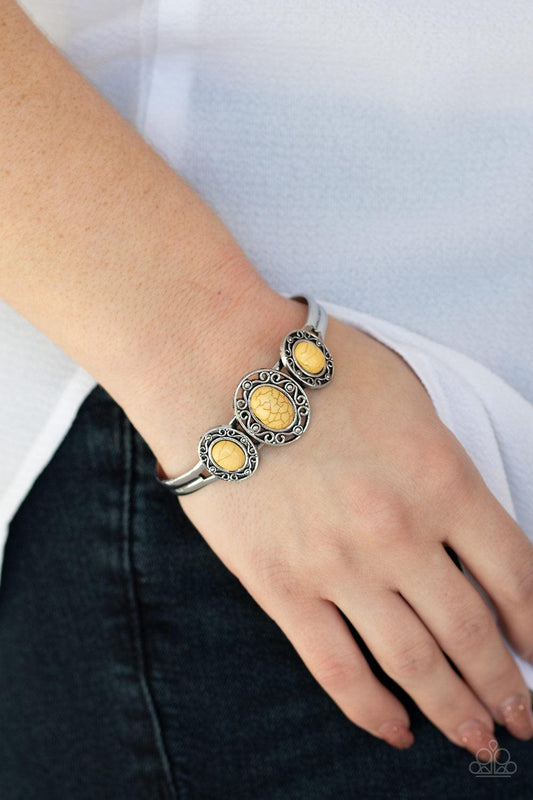 Paparazzi Accessories-Stone Sage - Yellow Cuff Bracelet