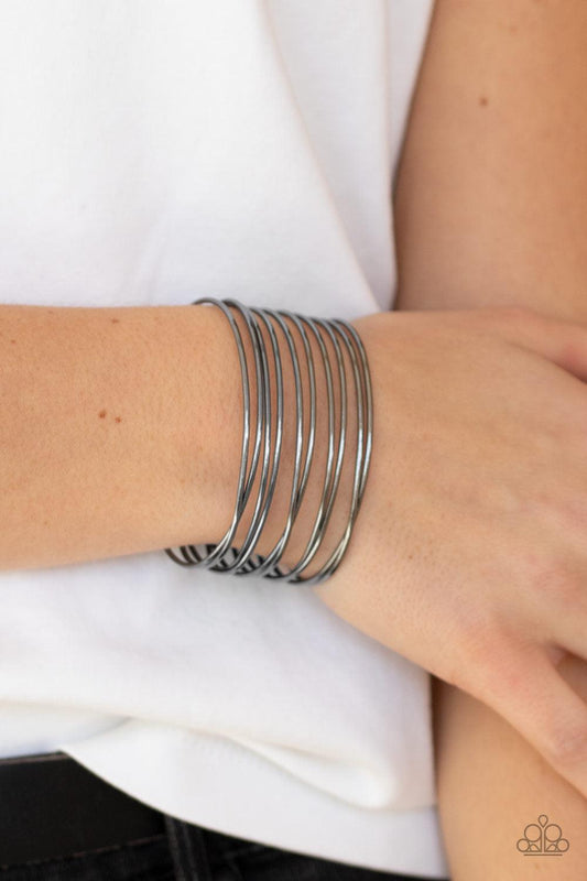 Paparazzi Accessories-HAUTE Wired - Black Cuff Bracelet