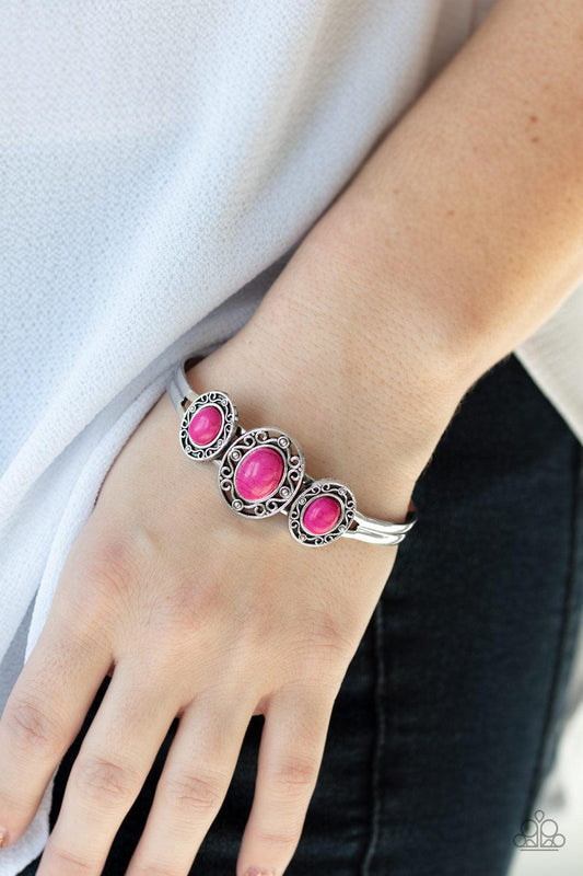 Paparazzi Accessories-Stone Sage - Pink Cuff Bracelet