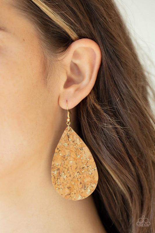 Paparazzi Accessories-CORK It Over - Gold Earrings