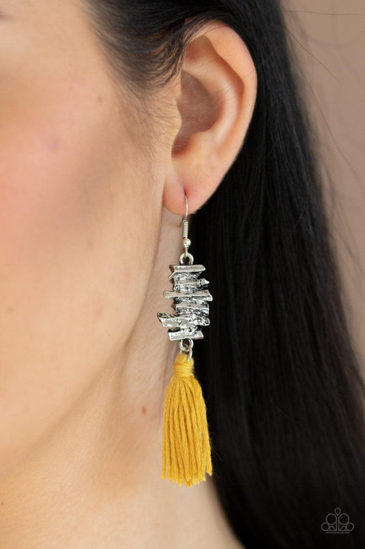 Paparazzi Accessories-Tiki Tassel - Yellow Earrings