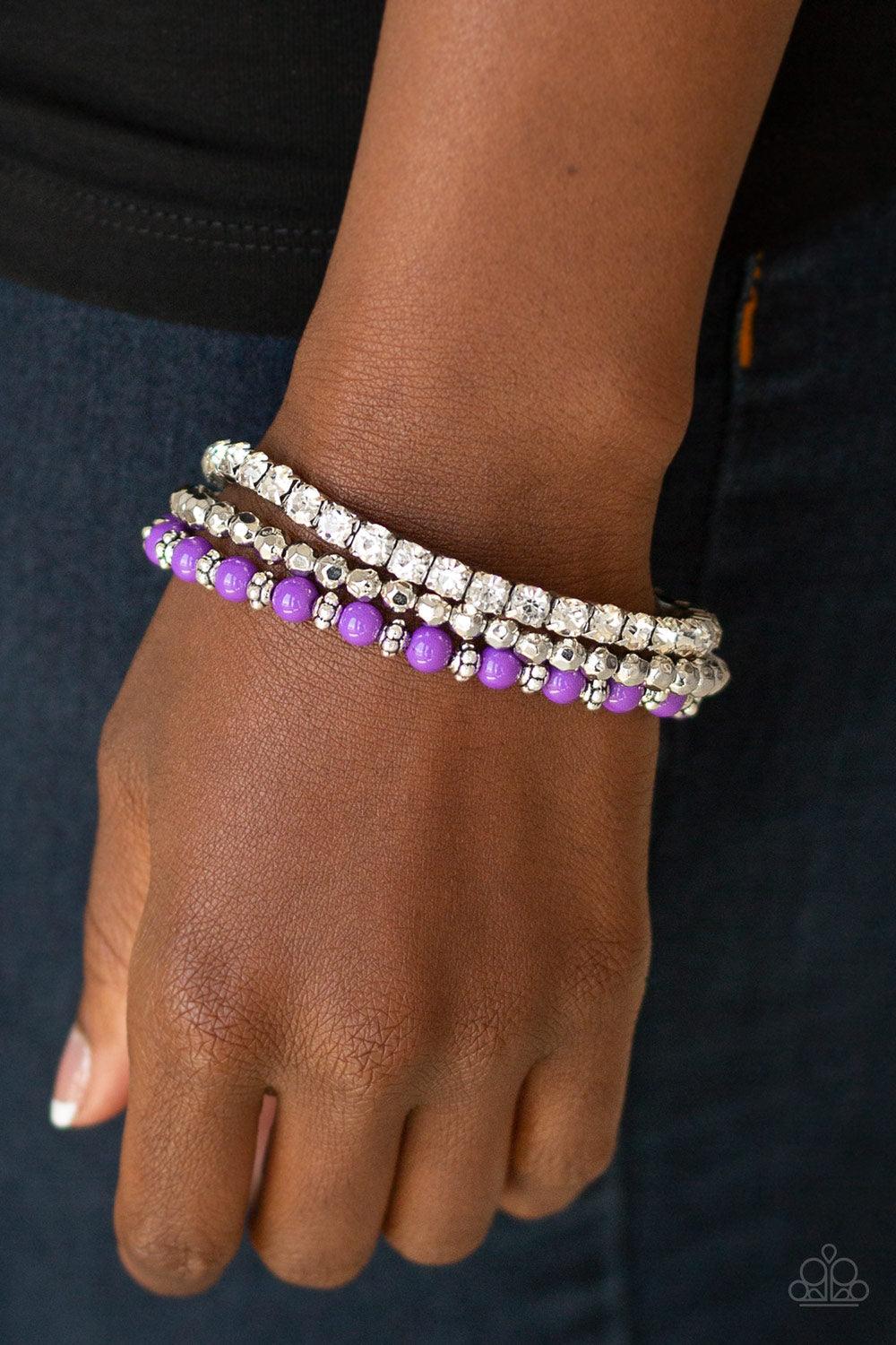 Paparazzi Accessories-Fashion Forte - Purple Stretch Bracelets