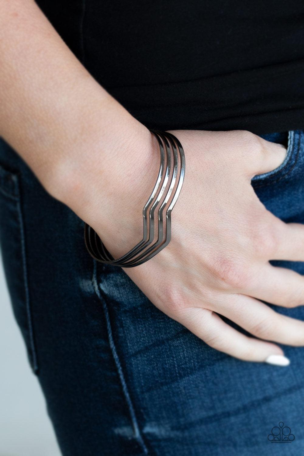 Paparazzi Accessories-Waverunner - Black Cuff Bracelet - jewelrybybretta