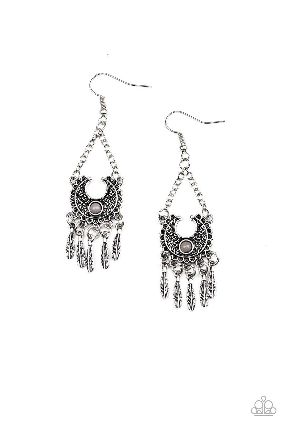 Paparazzi Accessories-Fabulously Feathered - Silver Earrings