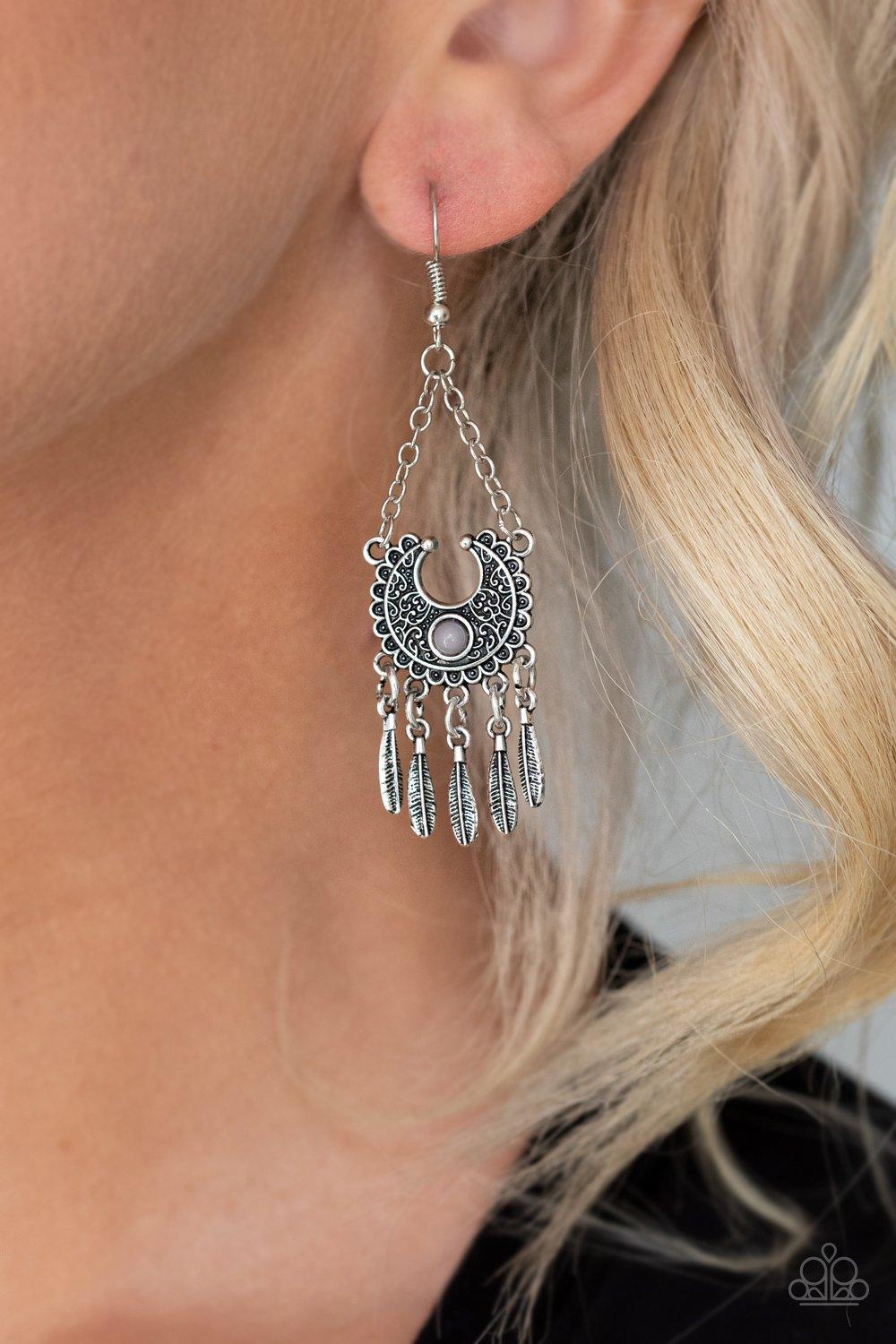 Paparazzi Accessories-Fabulously Feathered - Silver Earrings