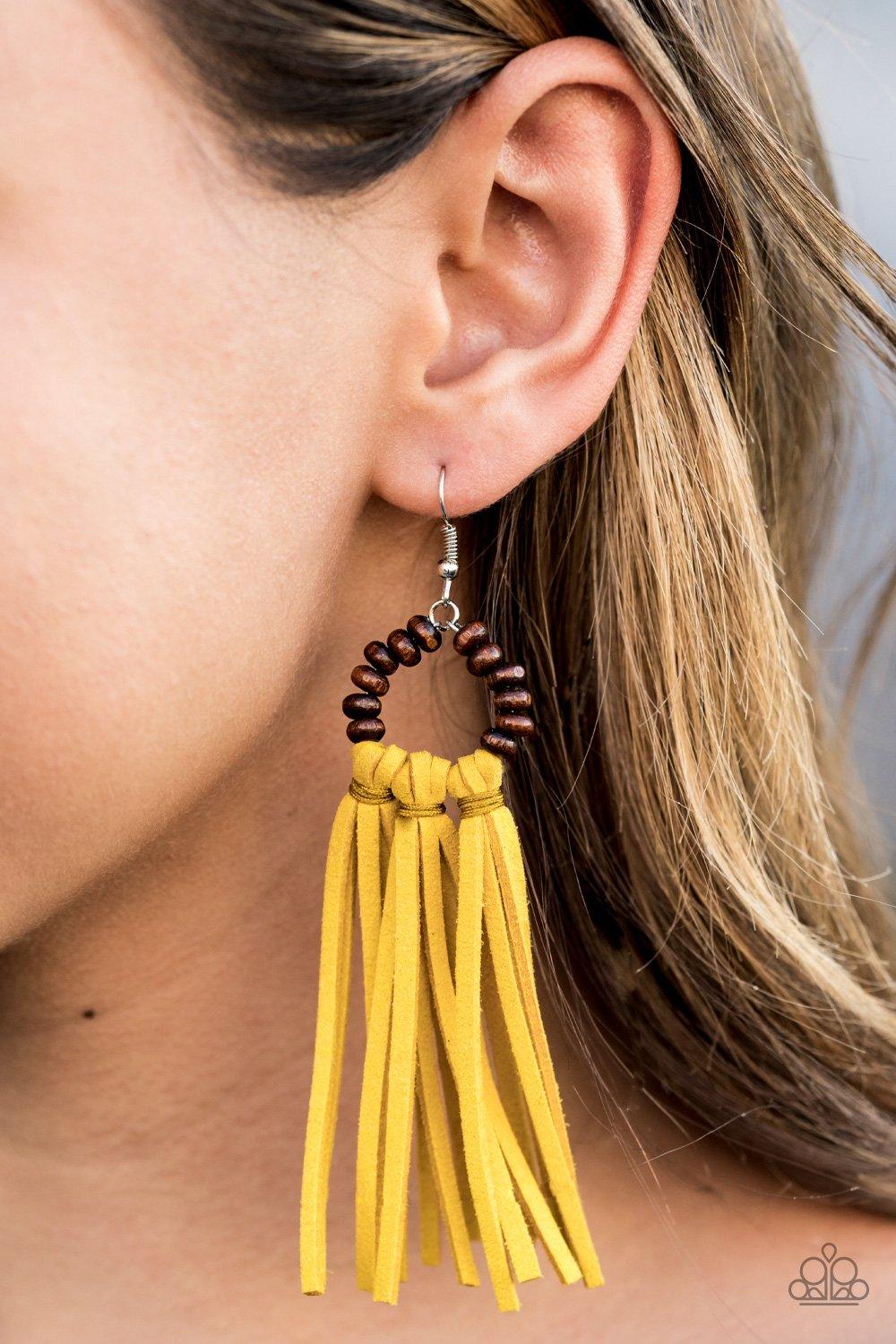 Paparazzi Accessories-Easy To PerSUEDE - Yellow Earrings