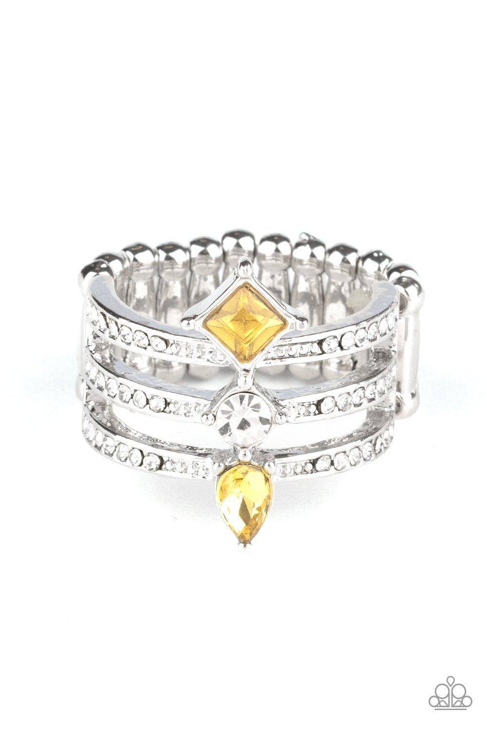 Paparazzi Accessories-Triple Throne Twinkle - Yellow Ring