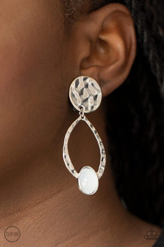 Paparazzi Accessories-Opal Obsession - White Clip-on Earrings