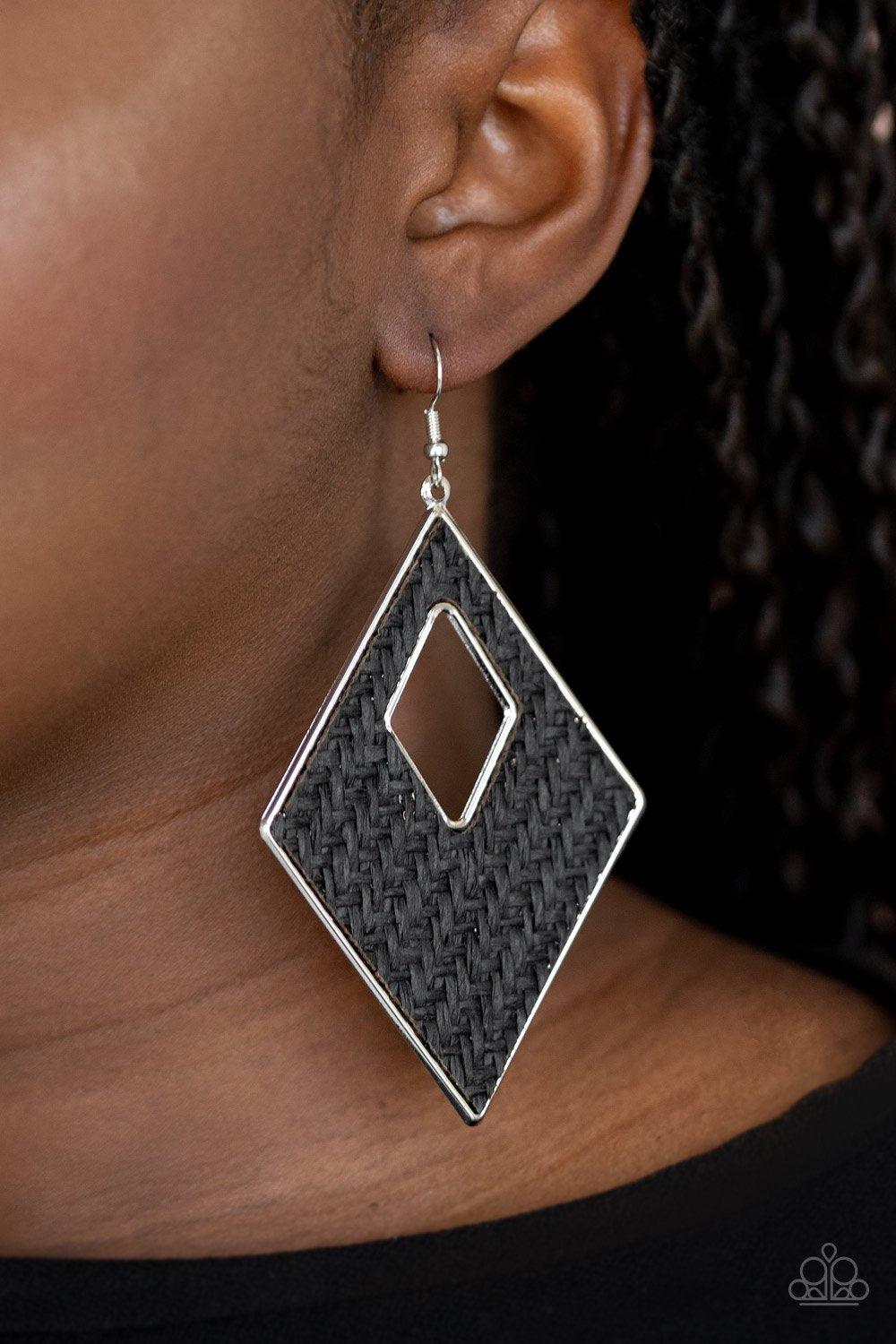  Paparazzi Accessories-Woven Wanderer - Black Earrings