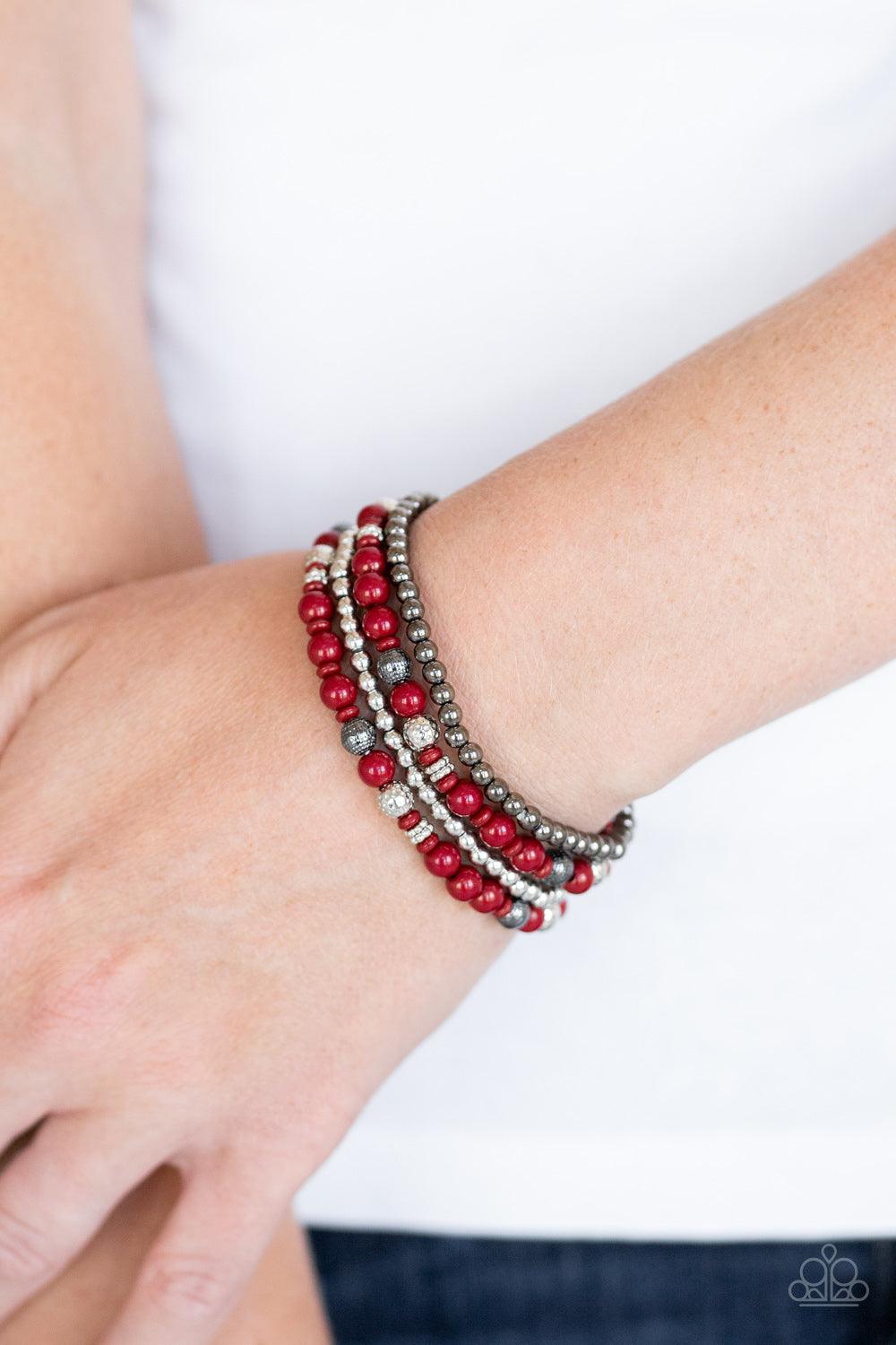 Paparazzi Accessories-Stacked Style Maker - Red Bracelets