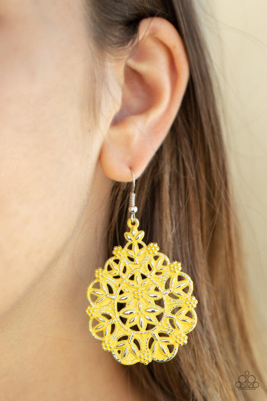 Paparazzi Accessories-Floral Affair - Yellow Earrings